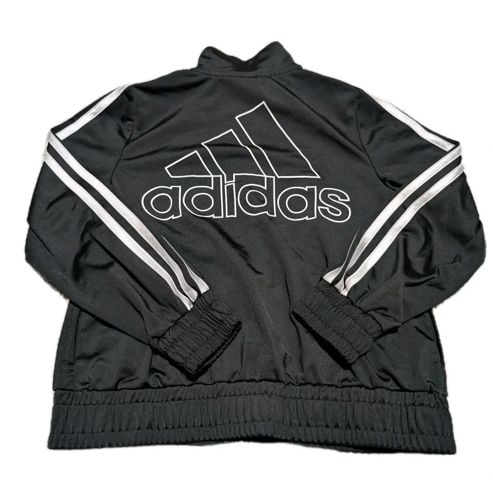 Adidas 3 Stripe Boys S 7/8 Black White Zip Up Sports Track Jacket W/Pockets‎